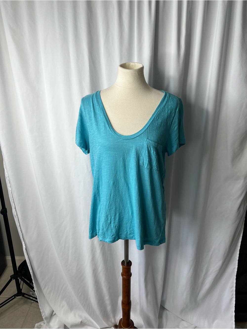 Caslon Turquoise Slub Knit Pocket Tee | Soft Casual Short Sleeve Top